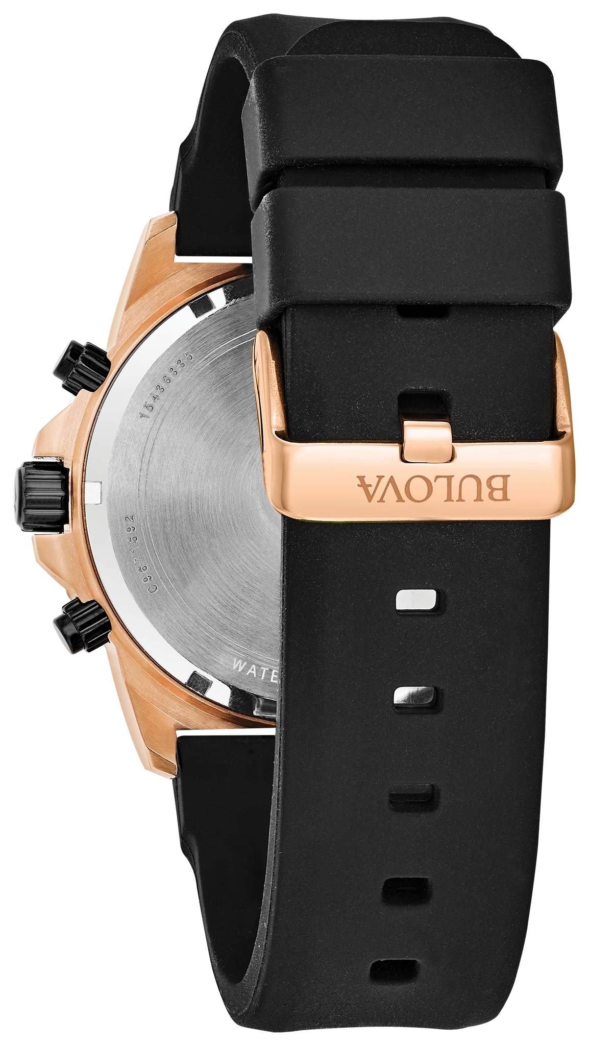 Bulova Marine Star Men's Rose Gold Black Dial Black Strap Watch